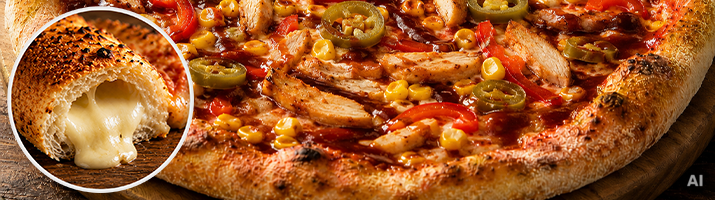 Käserand BBQ-Chicken – Käserand Pizza – Pizzaboy Essen